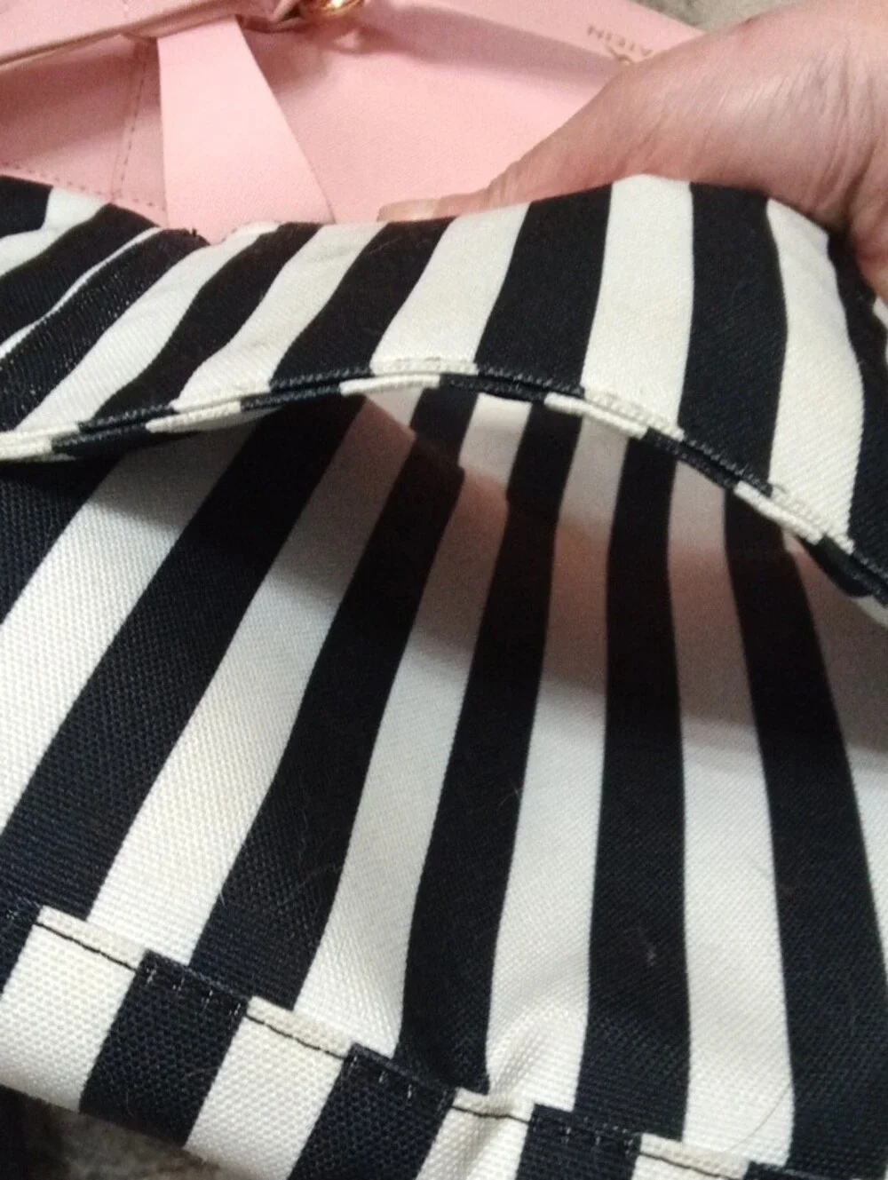 Pink Bow Satchel with Black & White Stripes